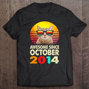 Kids Awesome Since October 2014 8Th Birthday Gift Cat Boys Girls