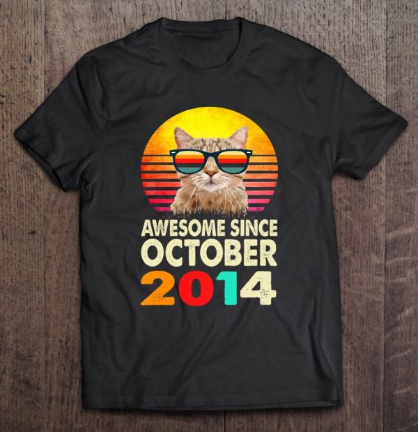 Kids Awesome Since October 2014 8Th Birthday Gift Cat Boys Girls