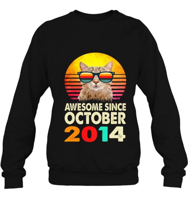 Kids Awesome Since October 2014 8Th Birthday Gift Cat Boys Girls