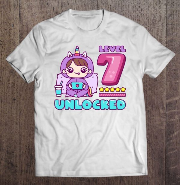 Level 7 Unlocked, Unicorn Gamer Girl Birthday 7 Years Old