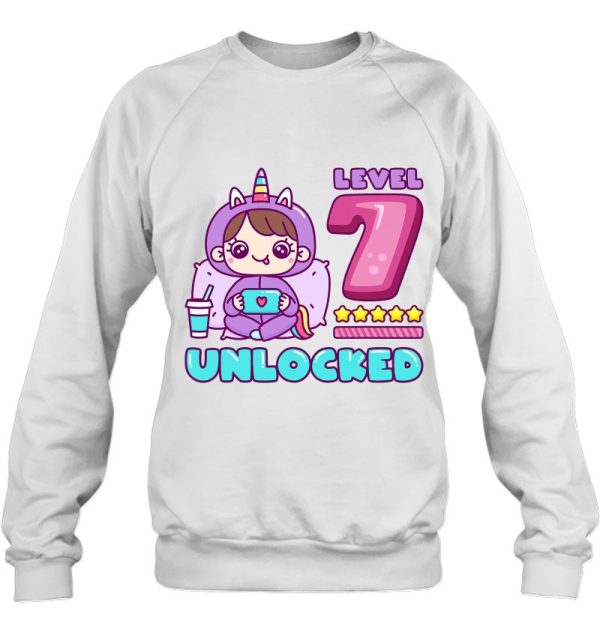 Level 7 Unlocked, Unicorn Gamer Girl Birthday 7 Years Old