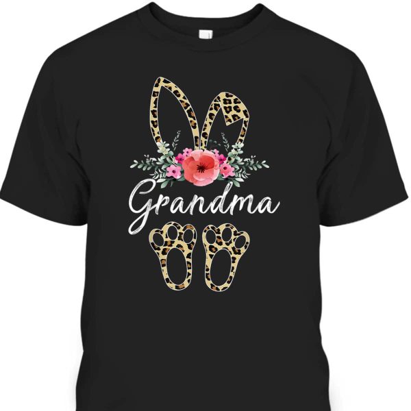 Mother’s Day Easter For Grandma Leopard Bunny Floral T-Shirt