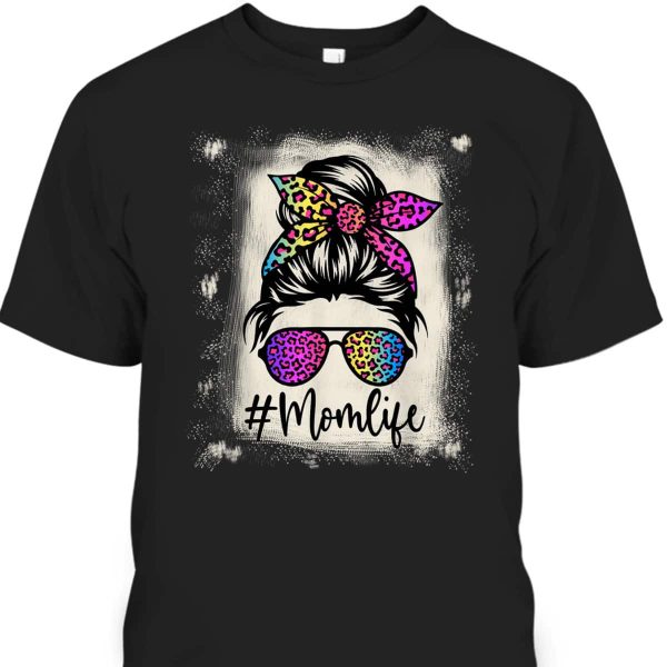 Mother’s Day T-Shirt Mom Life Bleached Rainbow Leopard
