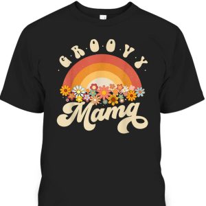 Mother’s Day T-Shirt Retro Groovy Mama Rainbow Colorful Flowers