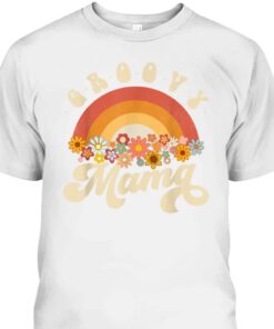 Mothers Day T Shirt Retro Groovy Mama Rainbow Colorful Flowers 2