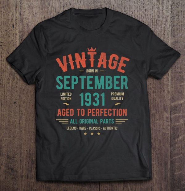 September 1931 Birthday Shirt Retro Vintage 92Nd Birthday