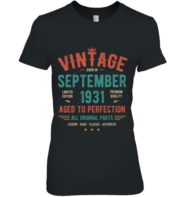 September 1931 Birthday Shirt Retro Vintage 92Nd Birthday