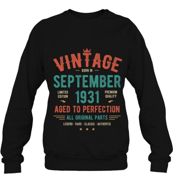 September 1931 Birthday Shirt Retro Vintage 92Nd Birthday