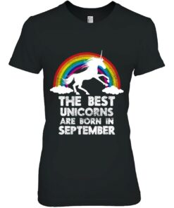 Unicorns Are Born In September Birthday Tshirt Rainbow Gift 2