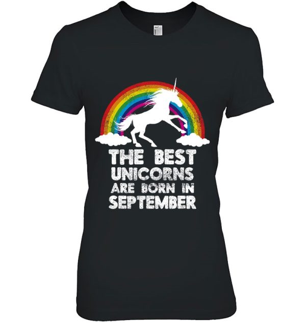 Unicorns Are Born In September Birthday Tshirt Rainbow Gift