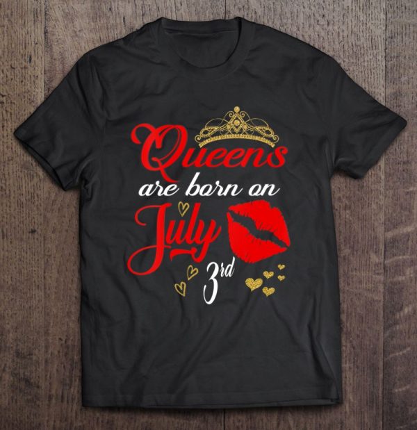 Womens Red Lips Queens Are Born On July 3Rd Cancer Birthday Girl V-Neck