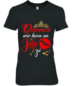 Womens Red Lips Queens Are Born On July 3Rd Cancer Birthday Girl V Neck 2