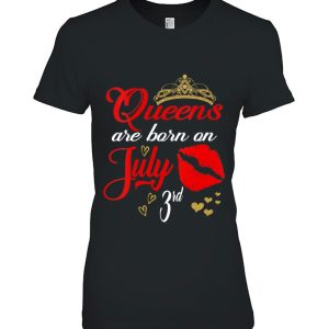 Womens Red Lips Queens Are Born On July 3Rd Cancer Birthday Girl V-Neck