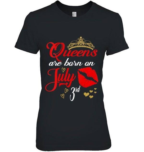 Womens Red Lips Queens Are Born On July 3Rd Cancer Birthday Girl V-Neck