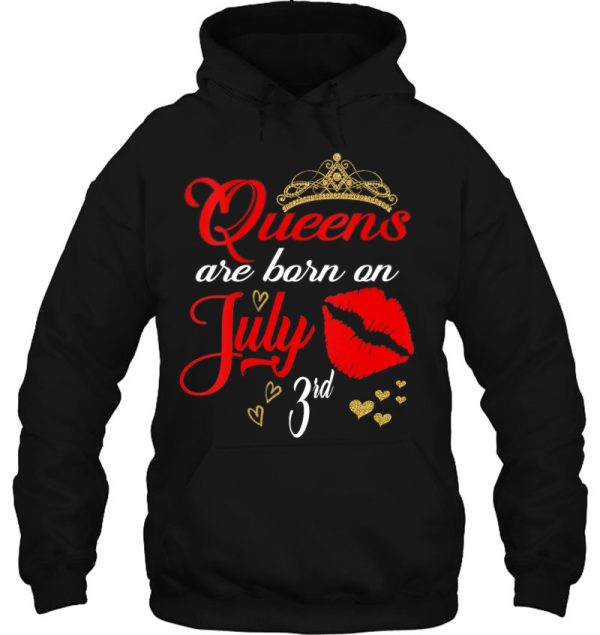 Womens Red Lips Queens Are Born On July 3Rd Cancer Birthday Girl V-Neck