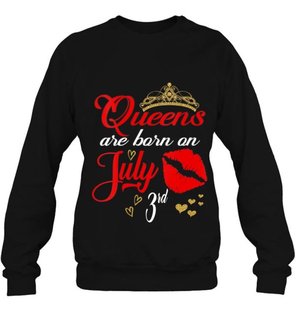 Womens Red Lips Queens Are Born On July 3Rd Cancer Birthday Girl V-Neck