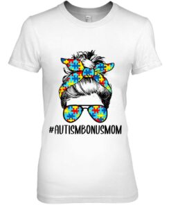 Autism Bonus Mom Life Messy Bun Glasses Bandana Mother'S Day 2
