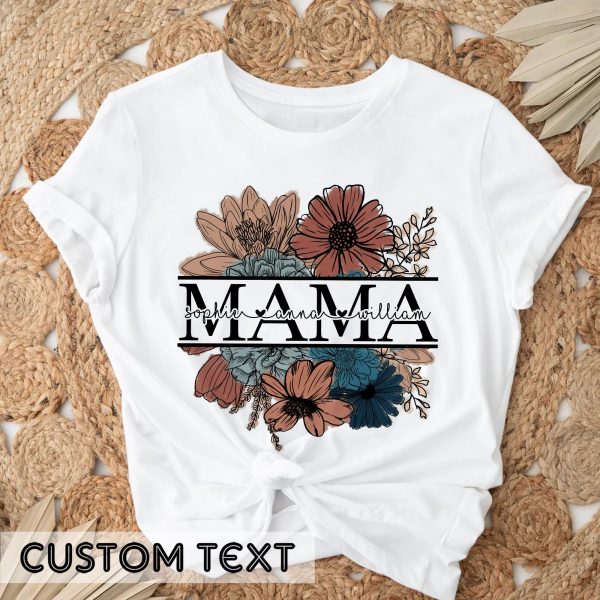 Custom Floral Mama Mother’s Day Kids Names T-Shirt