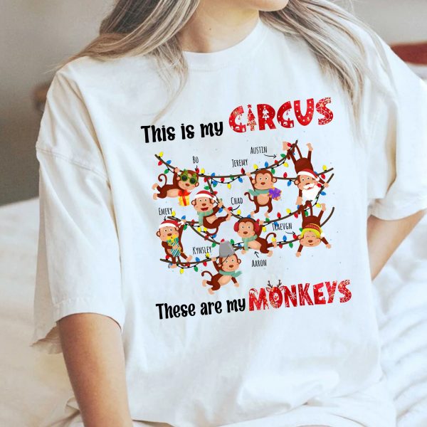 Customized Grandkids Name This Is My Circus These Are Monkeys Christmas Gift Shirt