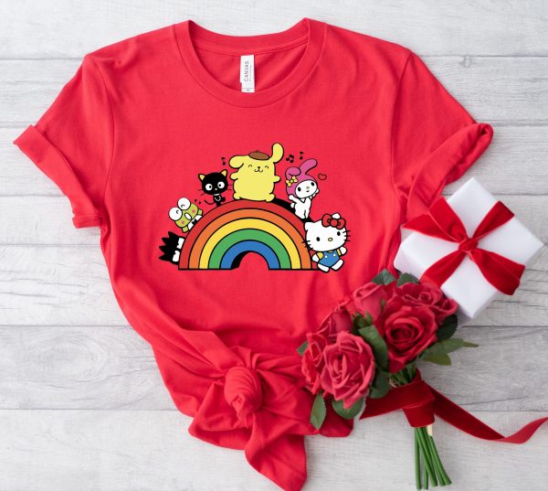 Family Matching Hello Cat And Friends Rainbow Shirt