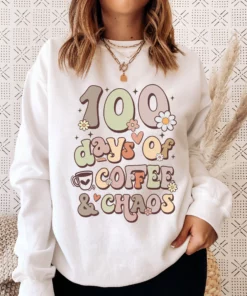 Funny Women Teacher 100 Days Of Coffee And Chaos T-Shirt 4 Funny Women Teacher 100 Days Of Coffee And Chaos T Shirt 5