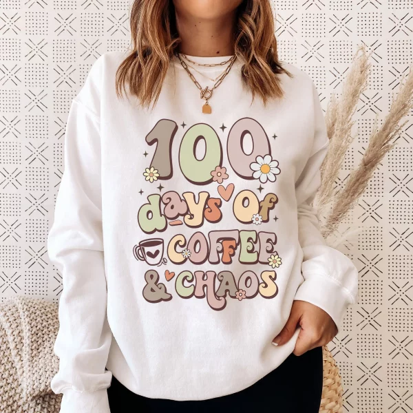Funny Women Teacher 100 Days Of Coffee And Chaos T-Shirt