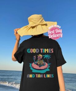 Good Times And Tan Lines Groovy Skeleton Summer Shirt 1