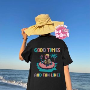 Good Times And Tan Lines Groovy Skeleton Summer Shirt