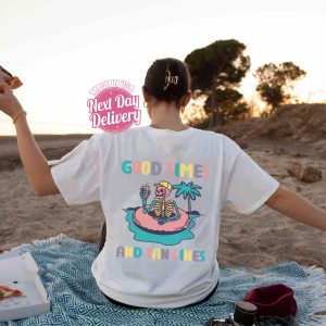 Good Times And Tan Lines Groovy Skeleton Summer Shirt 3