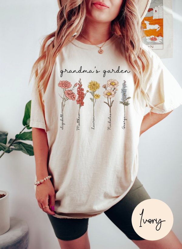 Grandmas Garden Kids Birth Month Flower Mothers Day Shirt