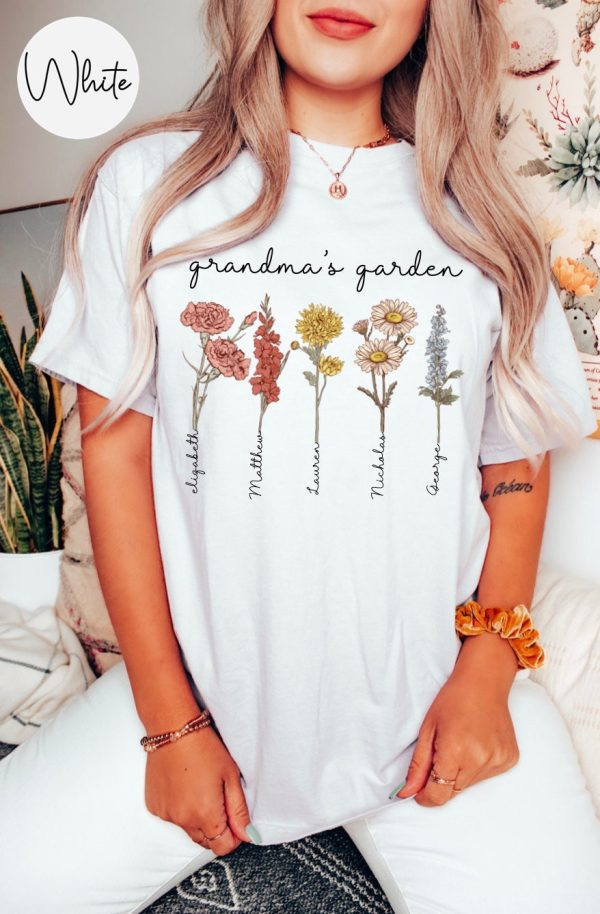 Grandmas Garden Kids Birth Month Flower Mothers Day Shirt