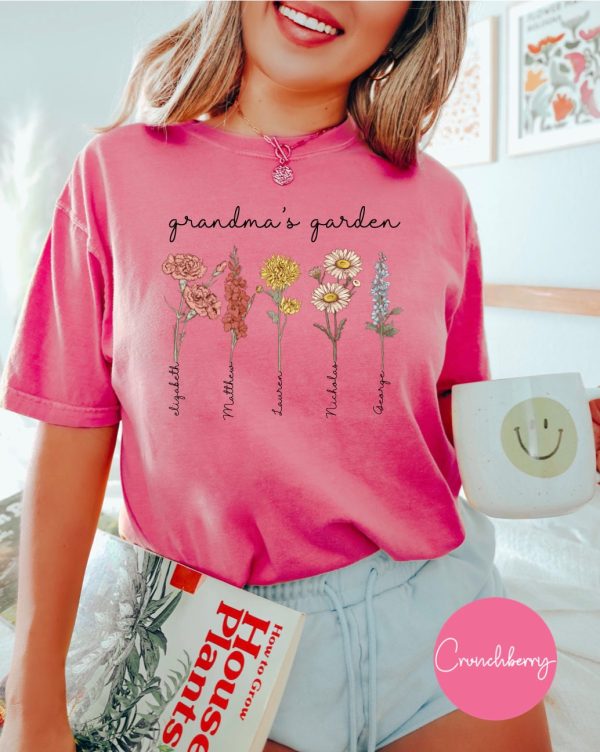 Grandmas Garden Kids Birth Month Flower Mothers Day Shirt