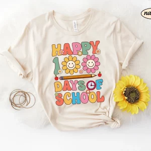 Happy 100 Days Of School Leopard Elementary Teacher Shirt