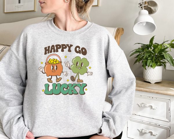 Happy Go Lucky Retro St. Patrick’s Day Shamrock Sweatshirt