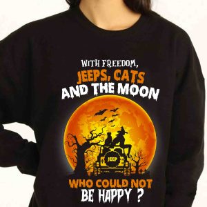 2021 Gift With freedom Jeeps Cats who could be happy shirt Fall pumpkin shirt Patch pumpkin gift Halloween pregnancy Unisex T Shirt 2