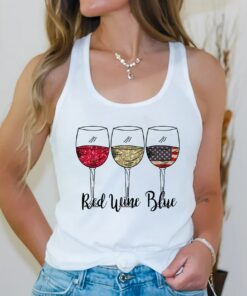 4th Of July Red Wine Blue Patriotic Wine Glasses T Shirt 1