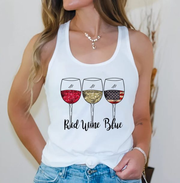 4th Of July Red Wine Blue Patriotic Wine Glasses T Shirt