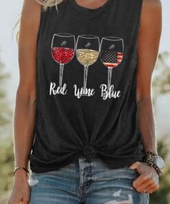 4th Of July Red Wine Blue Patriotic Wine Glasses T Shirt 2