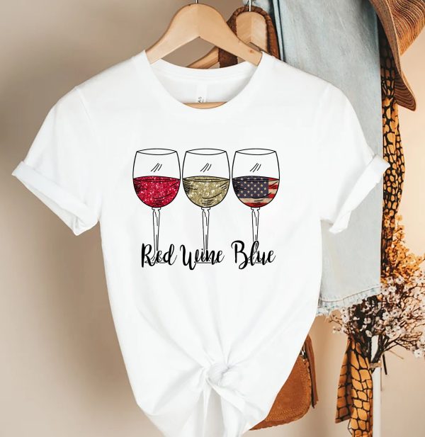 4th Of July Red Wine Blue Patriotic Wine Glasses T Shirt