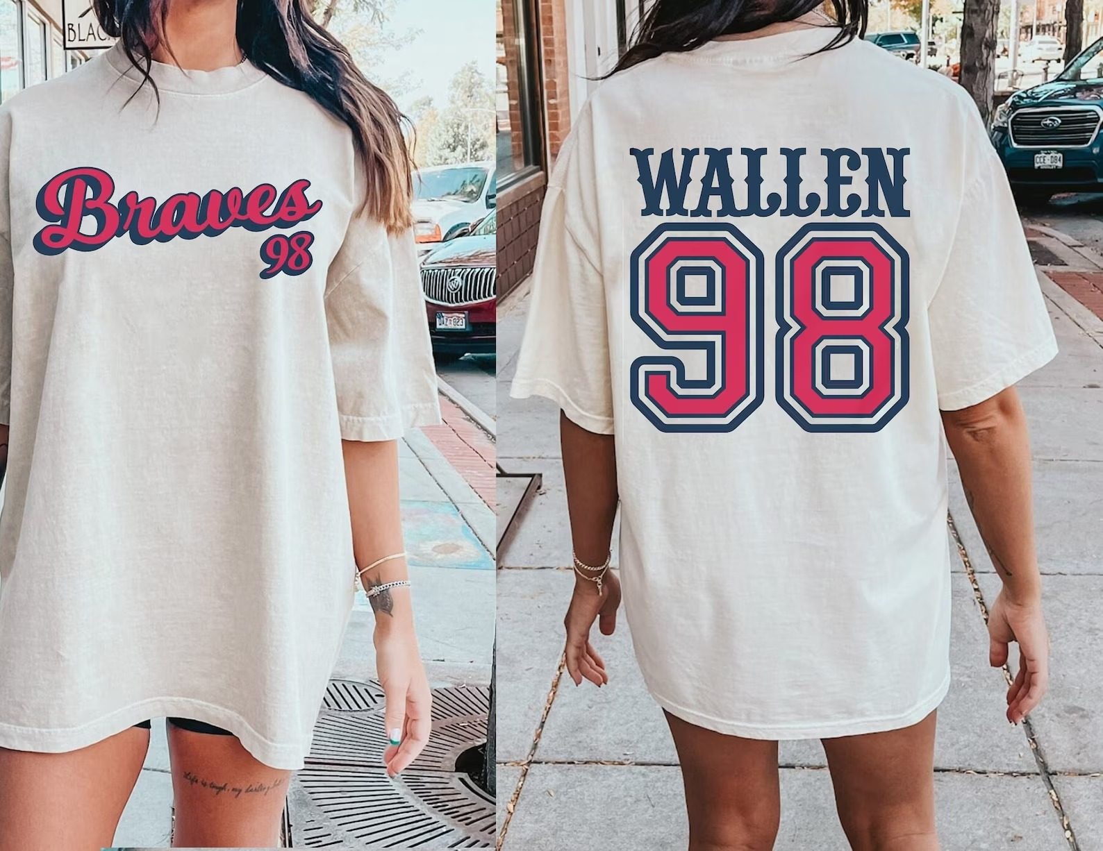 lunaanddco Morgan Wallen 98 Braves Bleached T-Shirt