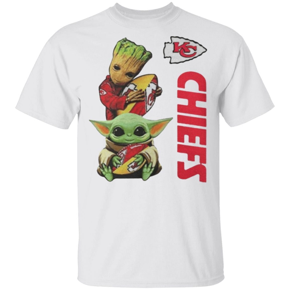 Baby Yoda And Baby Groot Hug Football Kansas City Chiefs Shirt