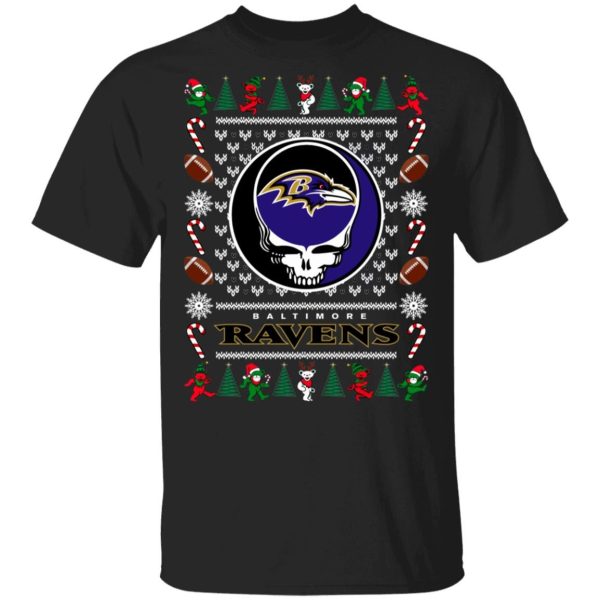 Baltimore Ravens Grateful Dead Ugly Christmas Shirt Sweatshirt Hoodie Long Sleeve Tank