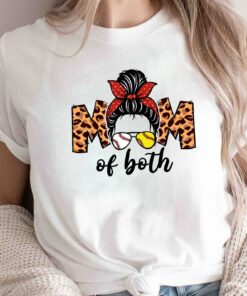 Baseball Softball Mom Of Both Messy Bun Mothers Day Shirt 1
