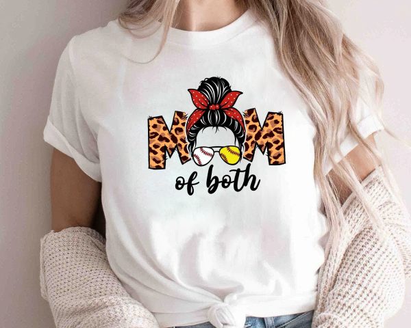 Baseball Softball Mom Of Both Messy Bun Mother’s Day Shirt