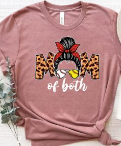 Baseball Softball Mom Of Both Messy Bun Mothers Day Shirt 2