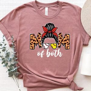 Baseball Softball Mom Of Both Messy Bun Mothers Day Shirt 2