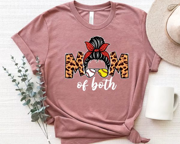 Baseball Softball Mom Of Both Messy Bun Mother’s Day Shirt