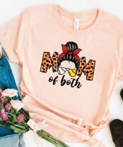 Baseball Softball Mom Of Both Messy Bun Mothers Day Shirt 3