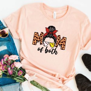 Baseball Softball Mom Of Both Messy Bun Mothers Day Shirt 3