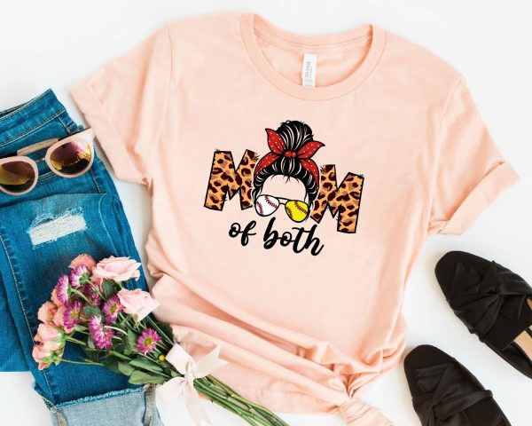 Baseball Softball Mom Of Both Messy Bun Mother’s Day Shirt